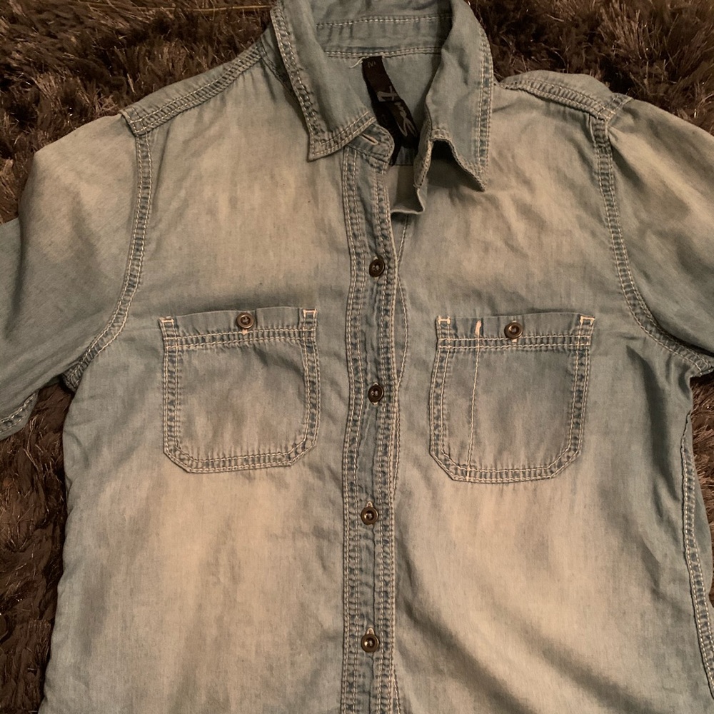 Light denim button up shirt